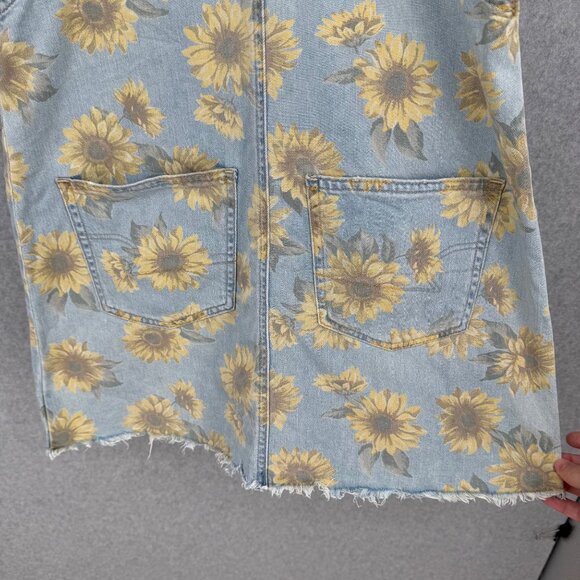 American Eagle Skirt All Overalls Size S Blue Yellow Sunflower Denim Cottage - Picture 6 of 12